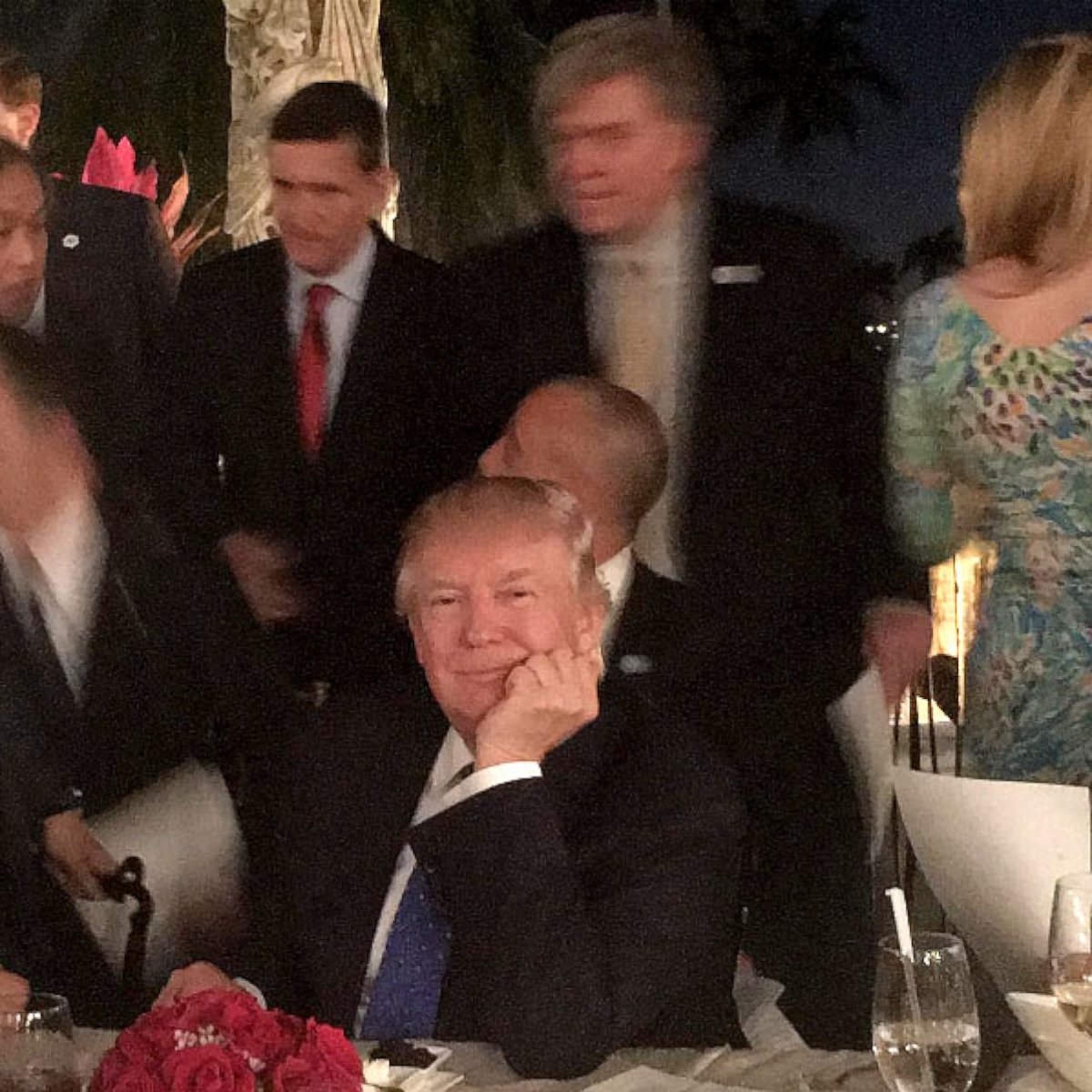 PHOTO: President Donald Trump dines with Japanese Prime Minister Shinzo Abe at Mar a Lago in Palm Beach, Florida, Feb. 11, 2017. 