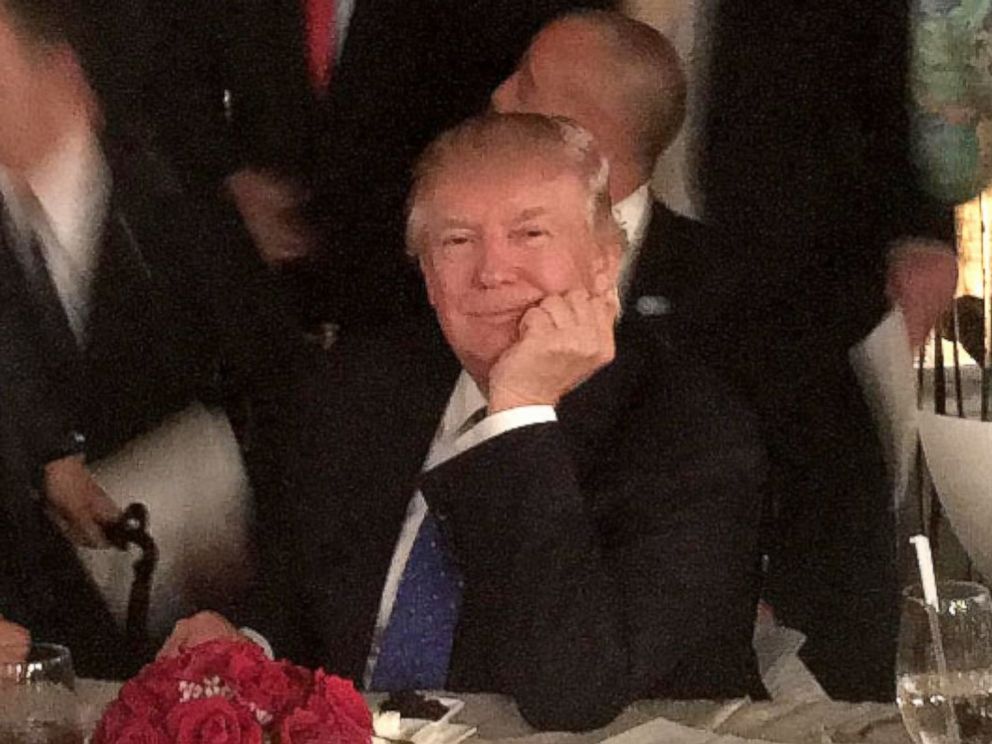 PHOTO: President Donald Trump dines with Japanese Prime Minister Shinzo Abe at Mar a Lago in Palm Beach, Florida, Feb. 11, 2017.