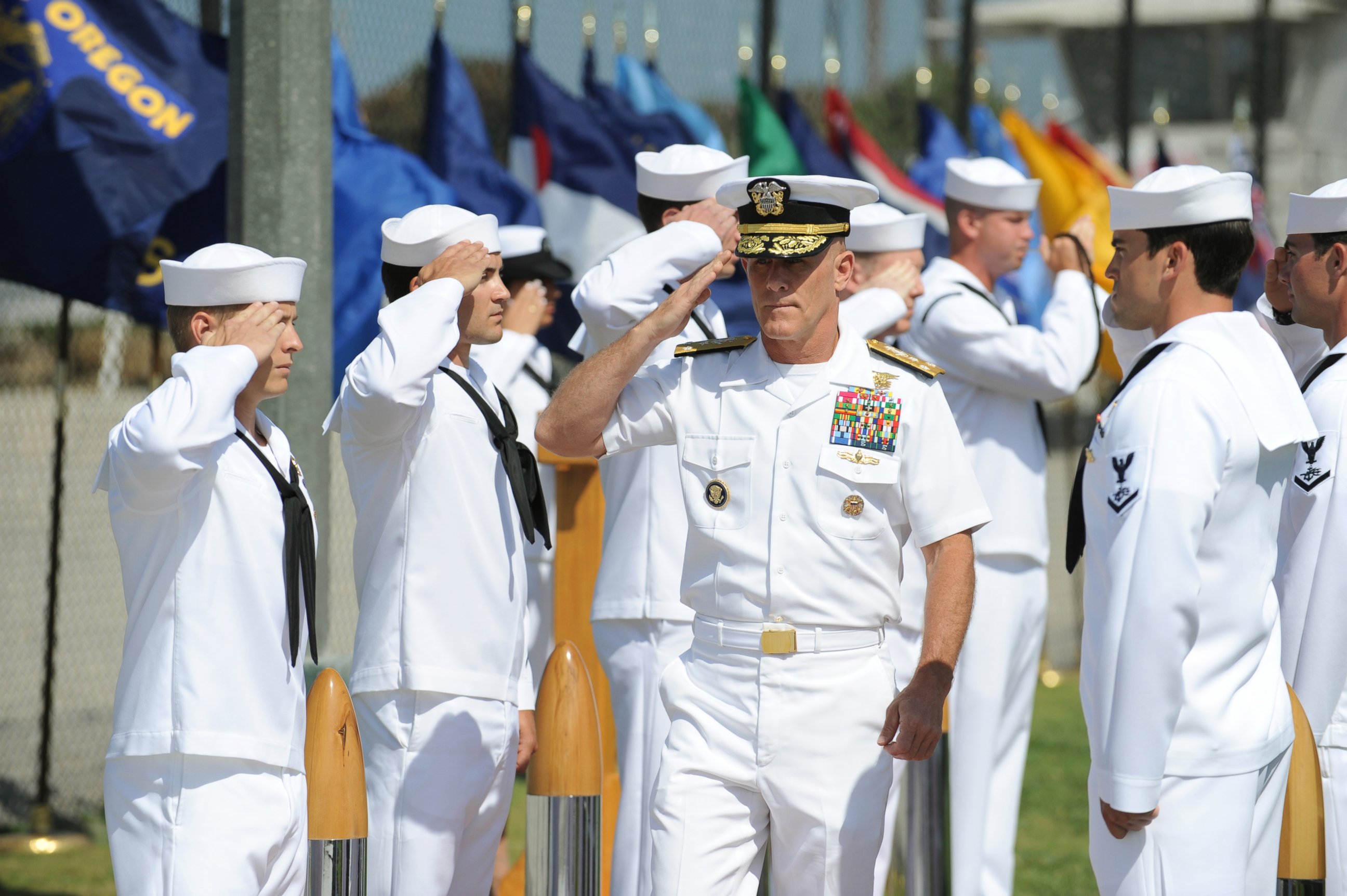 PHOTO: Vice Adm. Robert S. Harward, walks through sideboys during the SEAL Team 5 change of command ceremony.