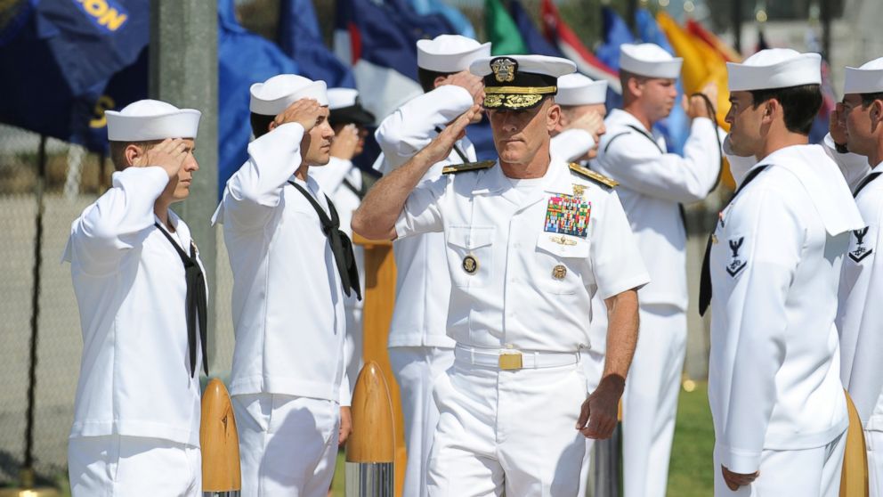 PHOTO: Vice Adm. Robert S. Harward, walks through sideboys during the SEAL Team 5 change of command ceremony.