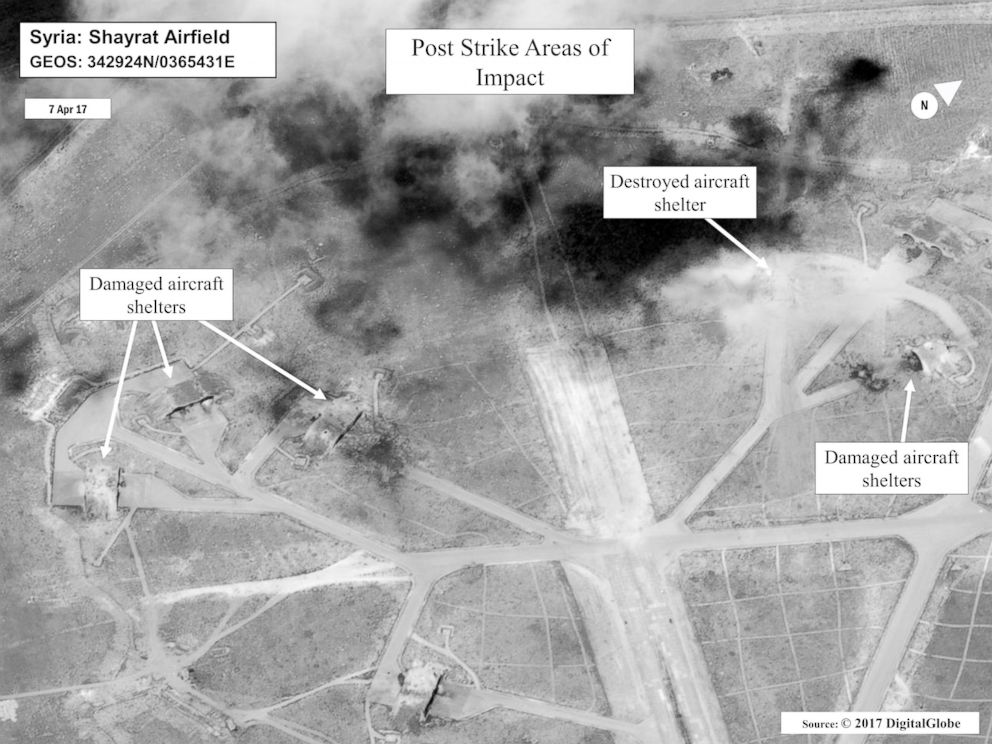 PHOTO: Satellite images show the airfield in Syria that was struck in the U.S. attack. 