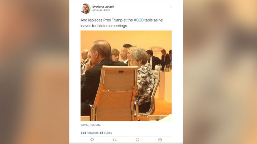 PHOTO: @LanaLukash on Twitter posted and later deleted this photo of Ivanka Trump at a G-20 meeting on July 8, 2017.