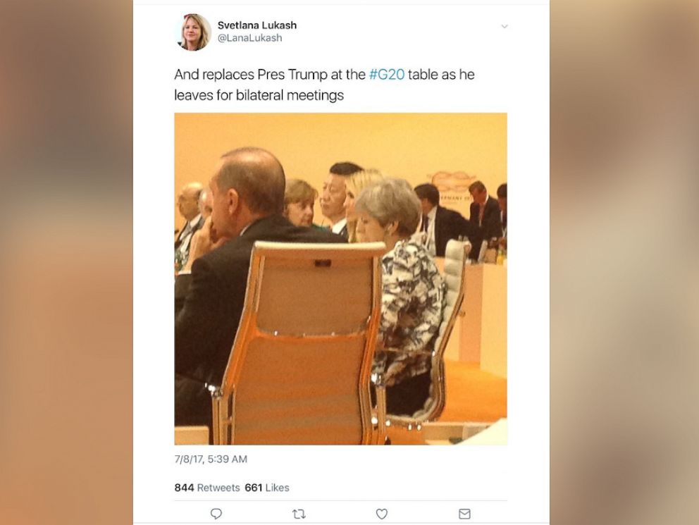 PHOTO: @LanaLukash on Twitter posted and later deleted this photo of Ivanka Trump at a G-20 meeting on July 8, 2017.