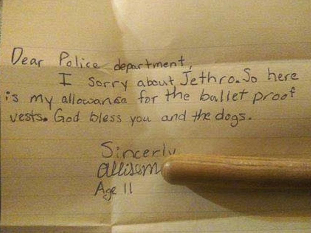PHOTO: An 11-year-old girl named Allison donated her allowance money to the Canton Police Department to help get bulletproof vests for dogs in the departments K-9 unit.