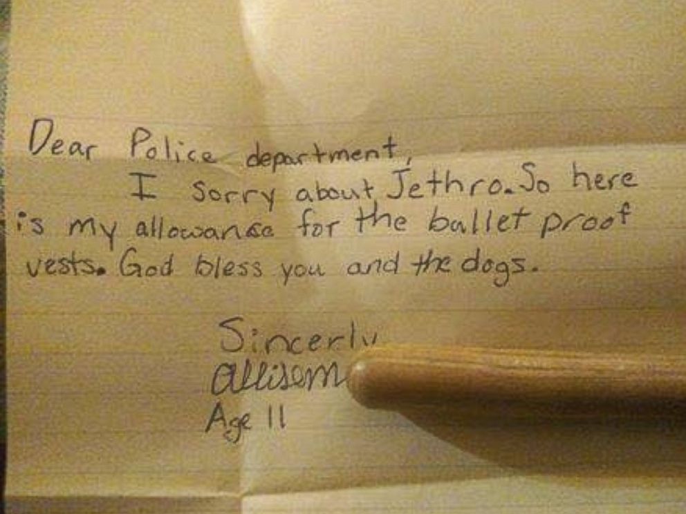 PHOTO: An 11-year-old girl named Allison donated her allowance money to the Canton Police Department to help get bulletproof vests for dogs in the department's K-9 unit. 