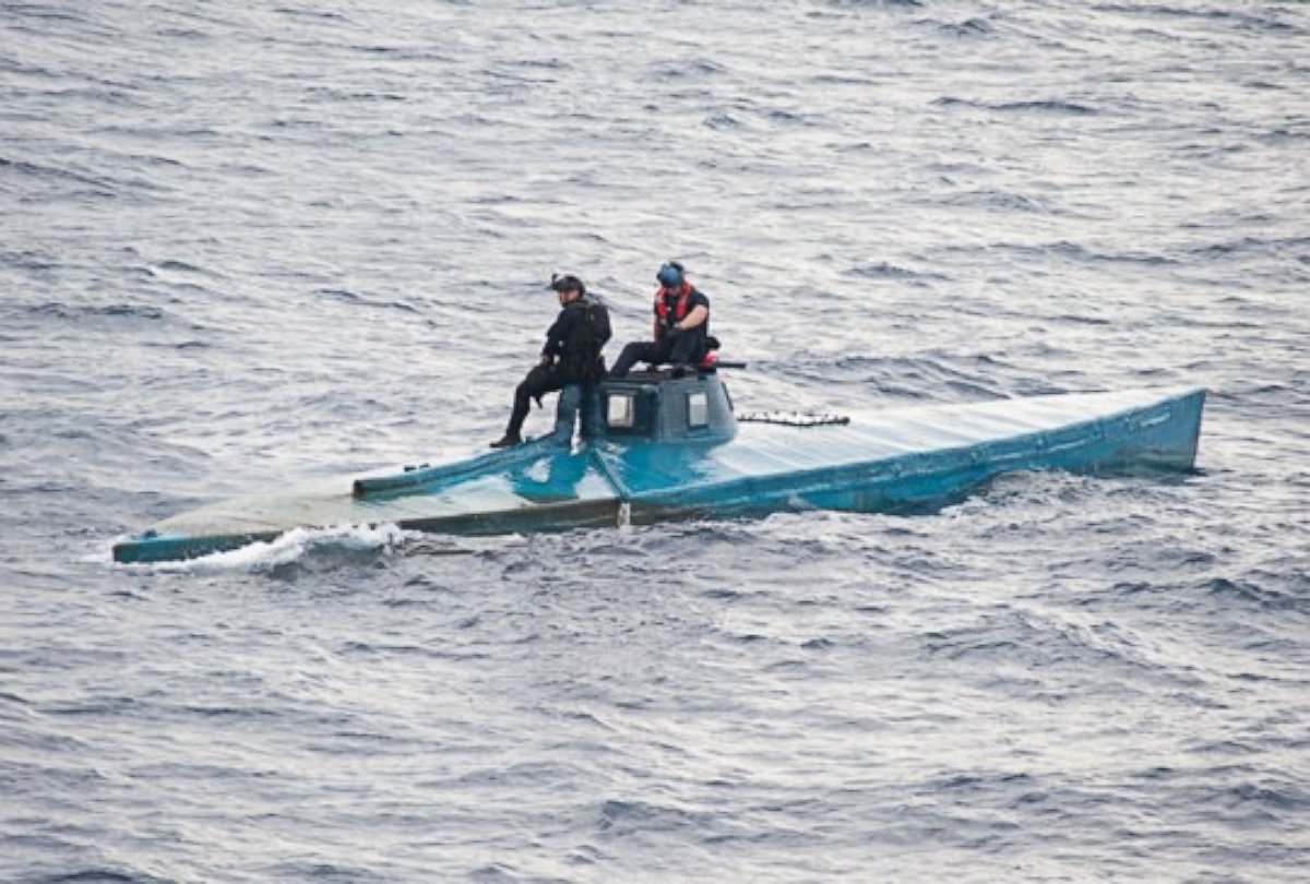 PHOTO: A semi-submersible craft carrying more than 16,870 pounds of cocaine in the eastern Pacific Ocean on July 18, 2015.