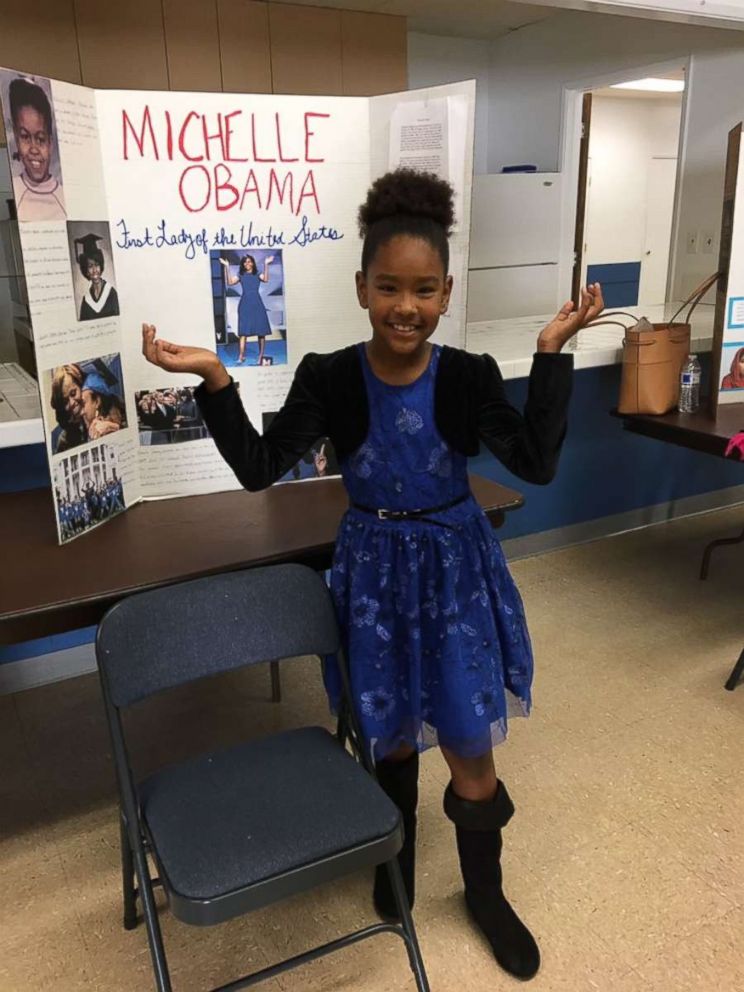 PHOTO: Former first lady Michelle Obama responded to this third-grader's project about her. The girl's mother tweeted the phone on Jan. 29. 2018.