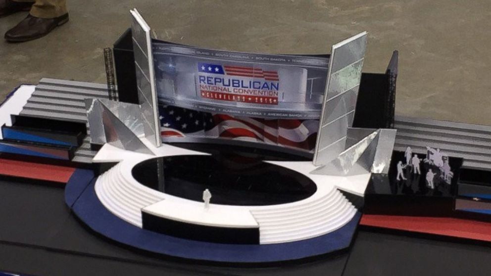 The GOP convention committee unveiled its model for the 2016 Republican National Convention's stage design on June 28, 2016. 