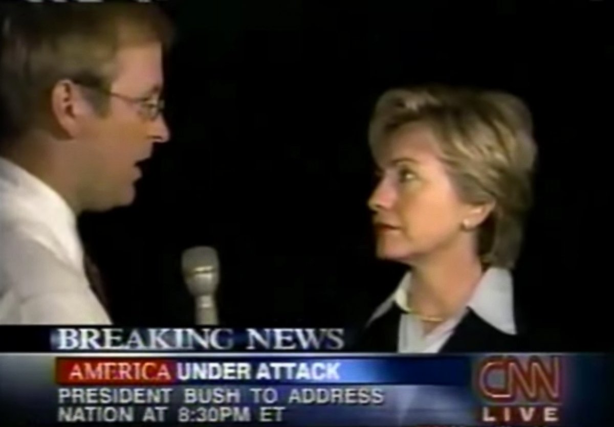 PHOTO: Jon Karl interviews Senator Hillary Clinton on the 9/11 terror attacks for CNN.