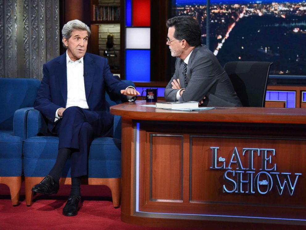 PHOTO: John Kerry sat down for an interview with “The Late Show” host Stephen Colbert on Wednesday.