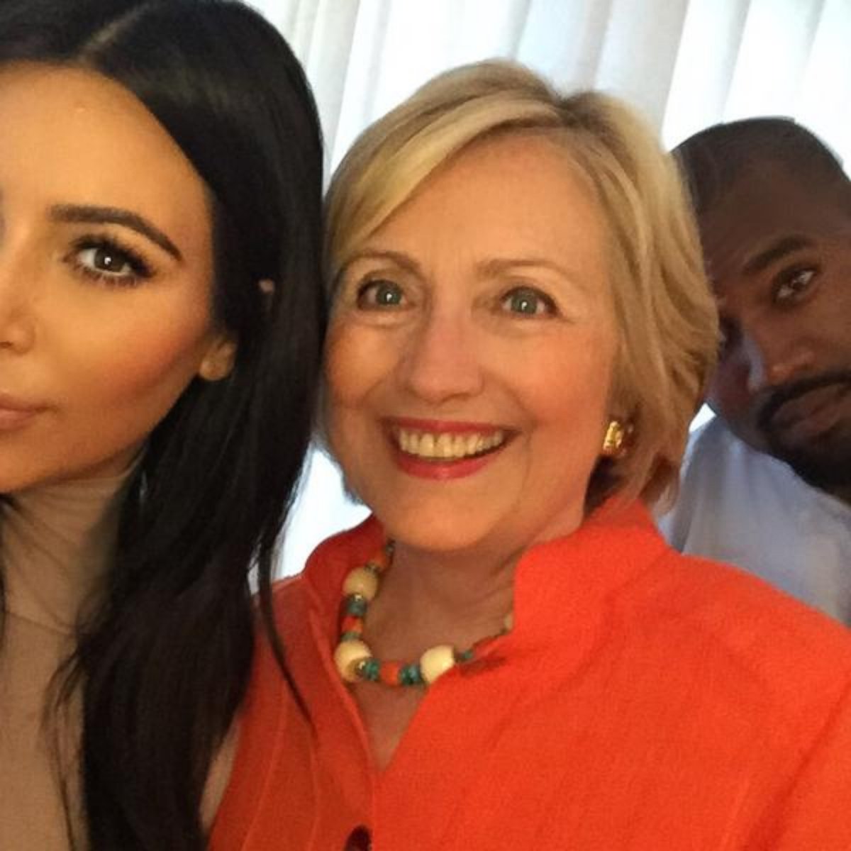 Kim Kardashian tweeted this photo on August 7, 2015, with the caption, "I got my selfie!!! I really loved hearing her speak & hearing her goals for our country! #HillaryForPresident."