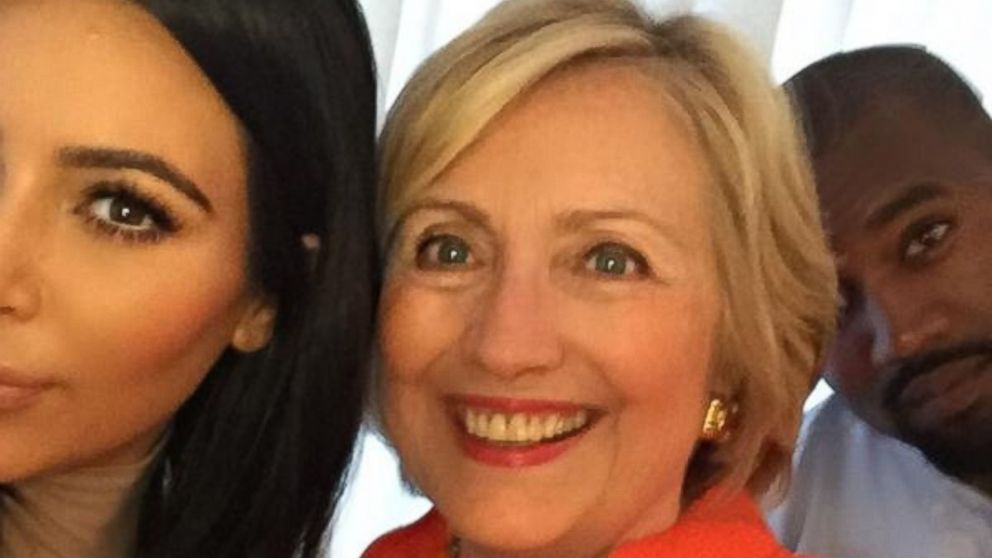 Kim Kardashian tweeted this photo on August 7, 2015, with the caption, "I got my selfie!!! I really loved hearing her speak & hearing her goals for our country! #HillaryForPresident."