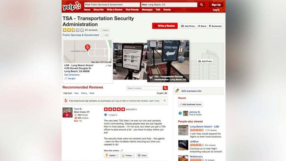 In an undated photo on Yelp's website, Federal government agencies will now have control of their Yelp pages to read and respond to customer reviews.