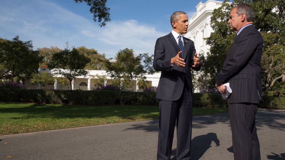 President Barack Obama participates in an interview with Jim Avila of Fusion Network on the South Lawn Drive, Oct. 28, 2013.