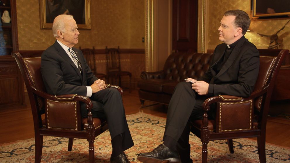 Vice President Joe Biden speaks with Father Matt Malone, president and editor in chief of America Media, a leading Catholic news organization and ABC News partner.
