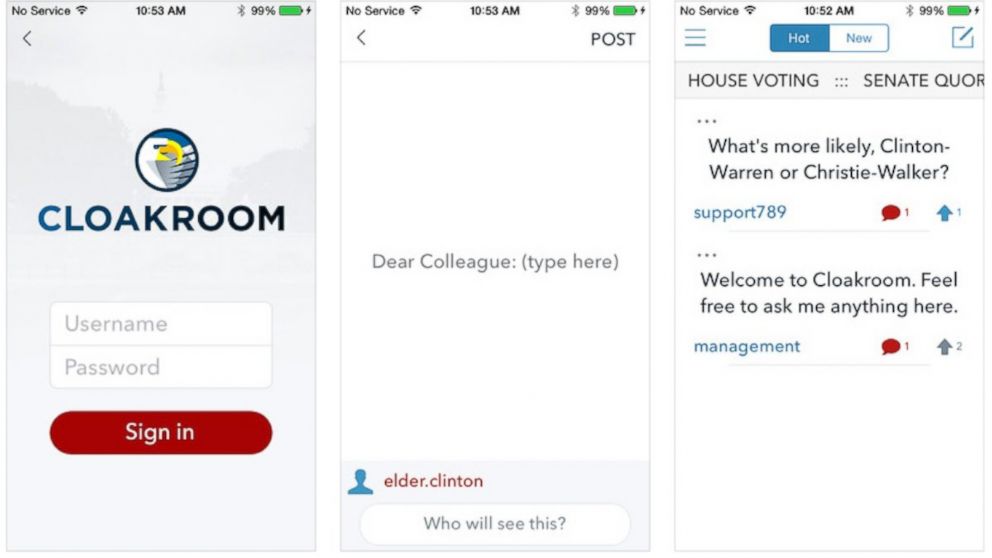 The new Cloakroom App is geared as an anonymous social network for Congressional staff. 