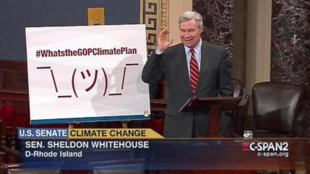 Rep. Sheldon Whitehouse uses a "shrug" emoticon to make a point on the Senate floor.
