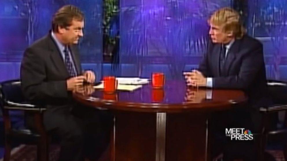 PHOTO: Donald Trump is interviewed by Tim Russert on "Meet the Press" in 1999.