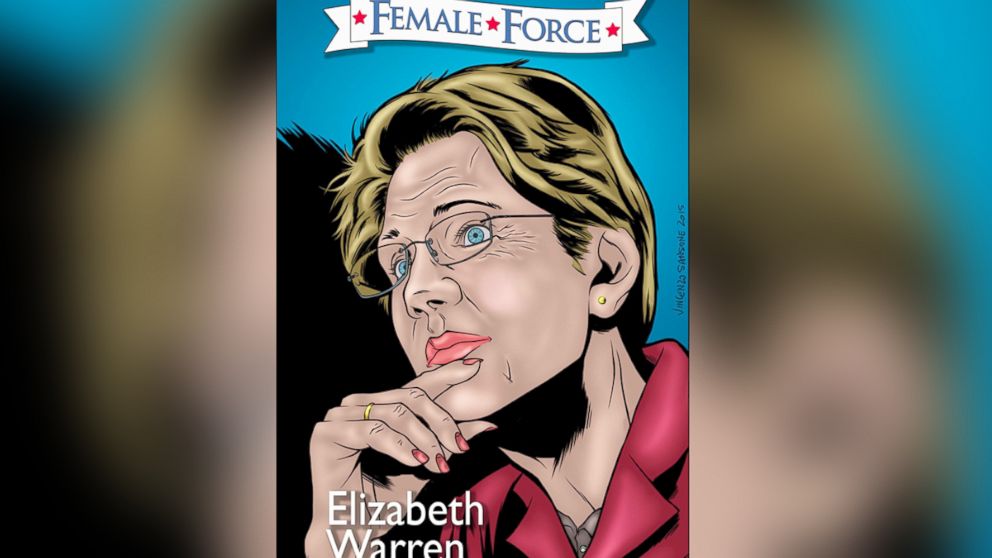 A comic book rendering of Sen. Elizabeth Warren from the new graphic novel Female Force: Elizabeth Warren.