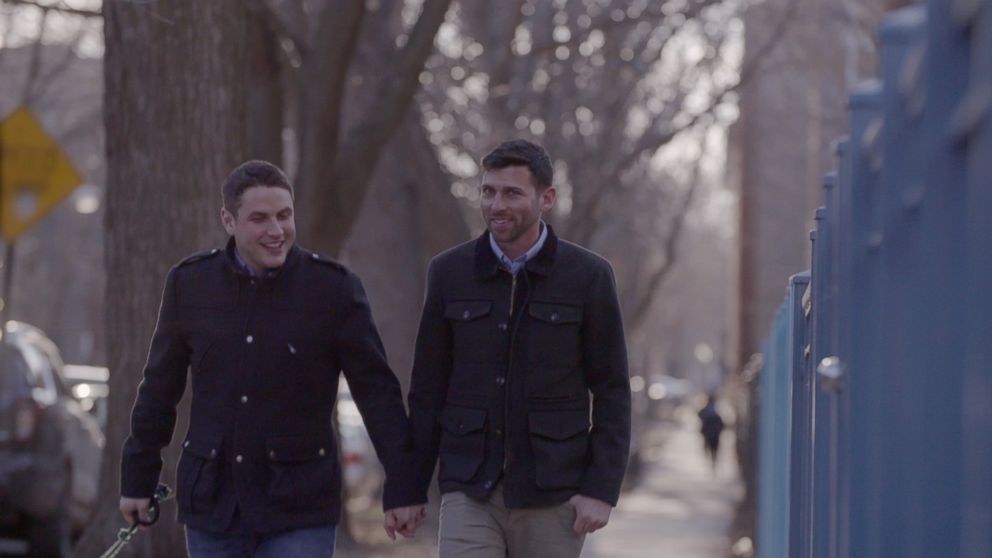 PHOTO: Jared Milrad, left and Nathan Johnson, a gay couple from Chicago, were featured in Hillary Clinton's presidential announcement video on April 12, 