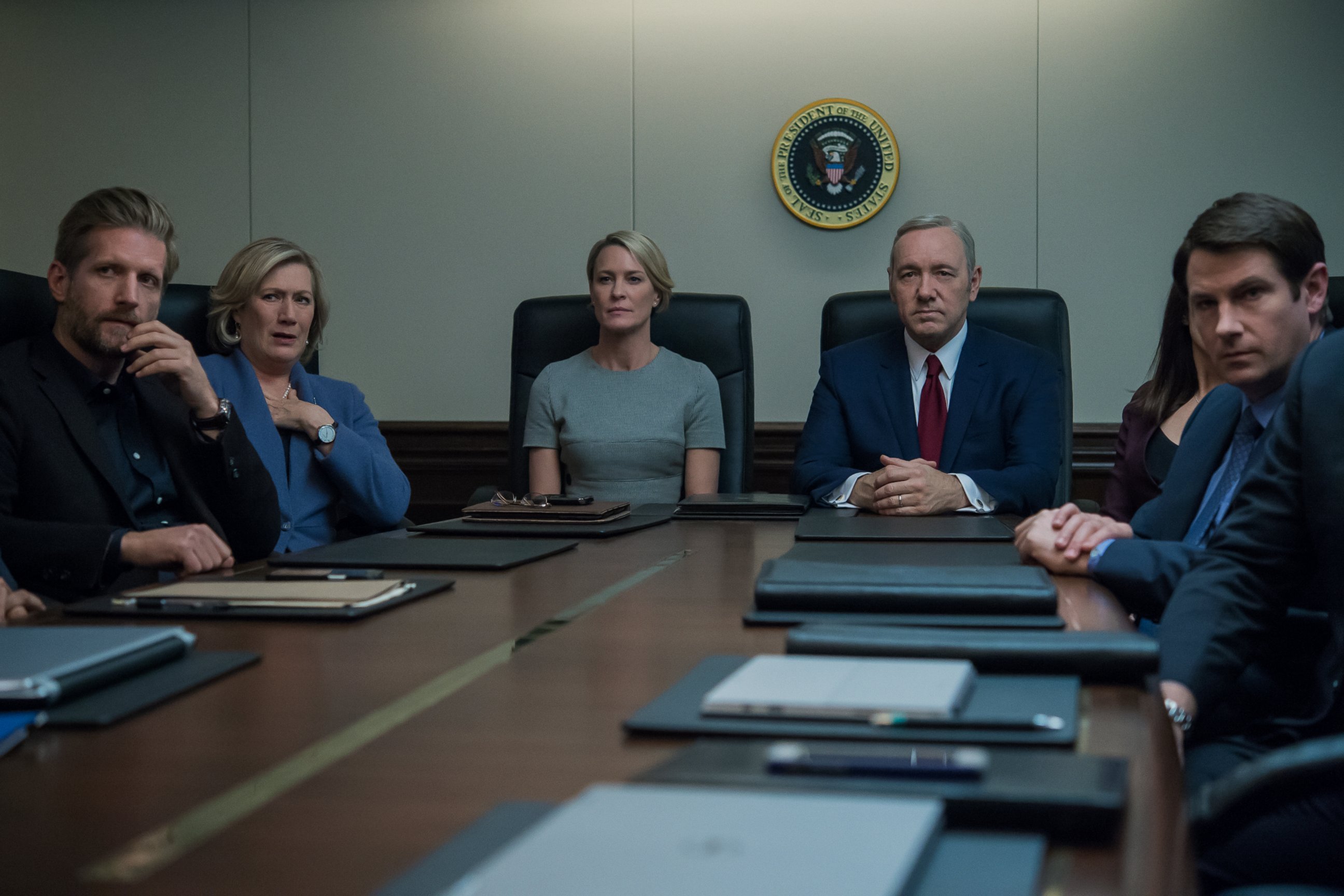 PHOTO: Kevin Spacey and Robin Wright portray Frank and Claire Underwood in season four of the Netflix original series "House of Cards."