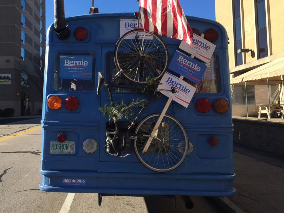 PHOTO: The exterior of Martin Buckley's refurbished bus shows off his support for presidential Candidate Bernie Sanders. 