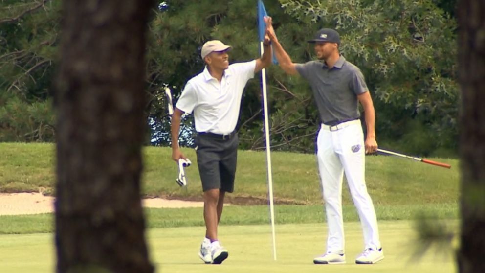 President Obama played golf with Stephen Curry in Martha's Vineyard, Massachusetts, Aug. 8, 2016.