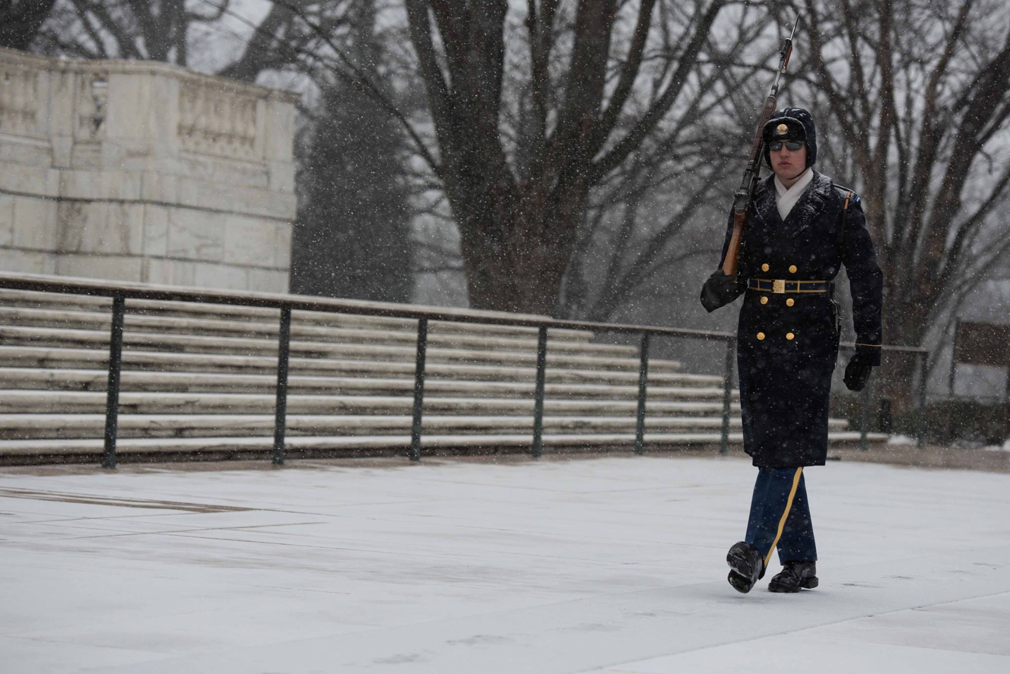 PHOTO:Sentinels from the 3d U.S. Infantry Regiment (The Old Guard) continue to stand guard at the Tomb of the Unknown Soldier at Arlington National Cemetery, Va., Jan. 22, 2016. 