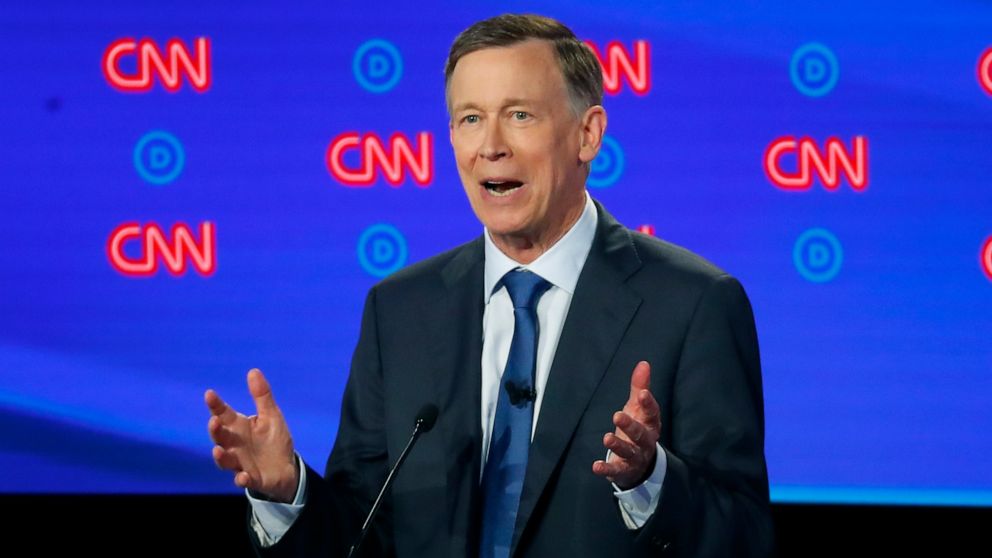 PHOTO: Former Colorado Gov. John Hickenlooper speaks during the first of two Democratic presidential primary debates, July 30, 2019, in the Fox Theatre in Detroit.