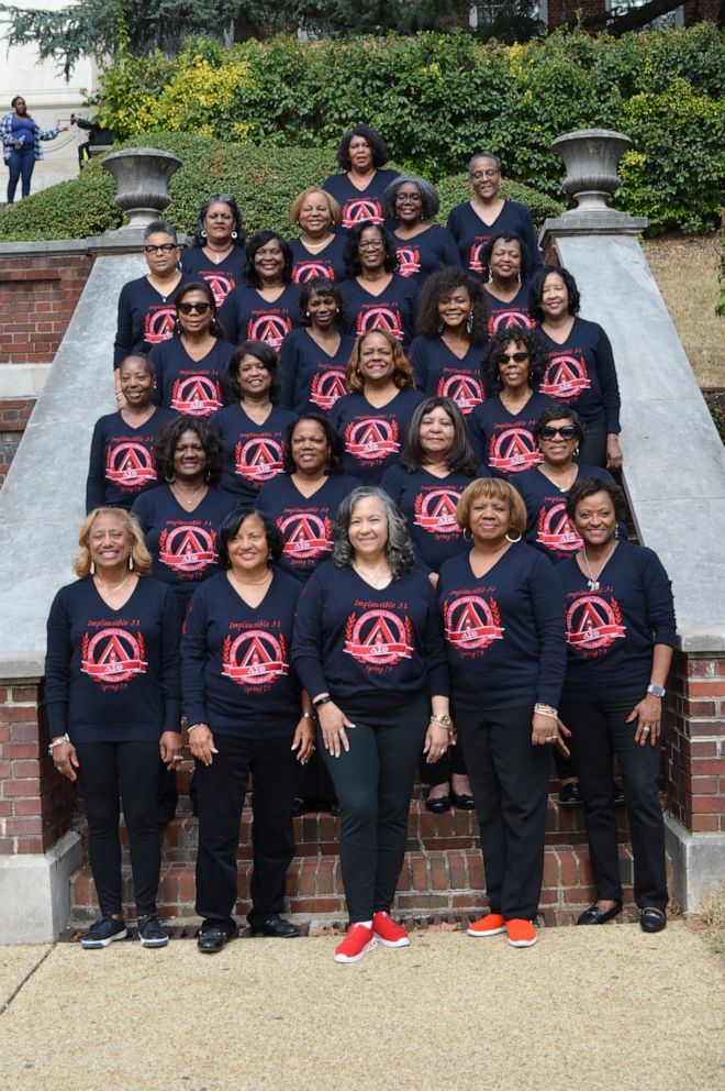 PHOTO: Members of the "Implausible 31", women initiated into Alpha Chapter of Delta Sigma Theta in Spring of 1979, celebrating their 40th anniversary during Howard University Homecoming in October 2019.