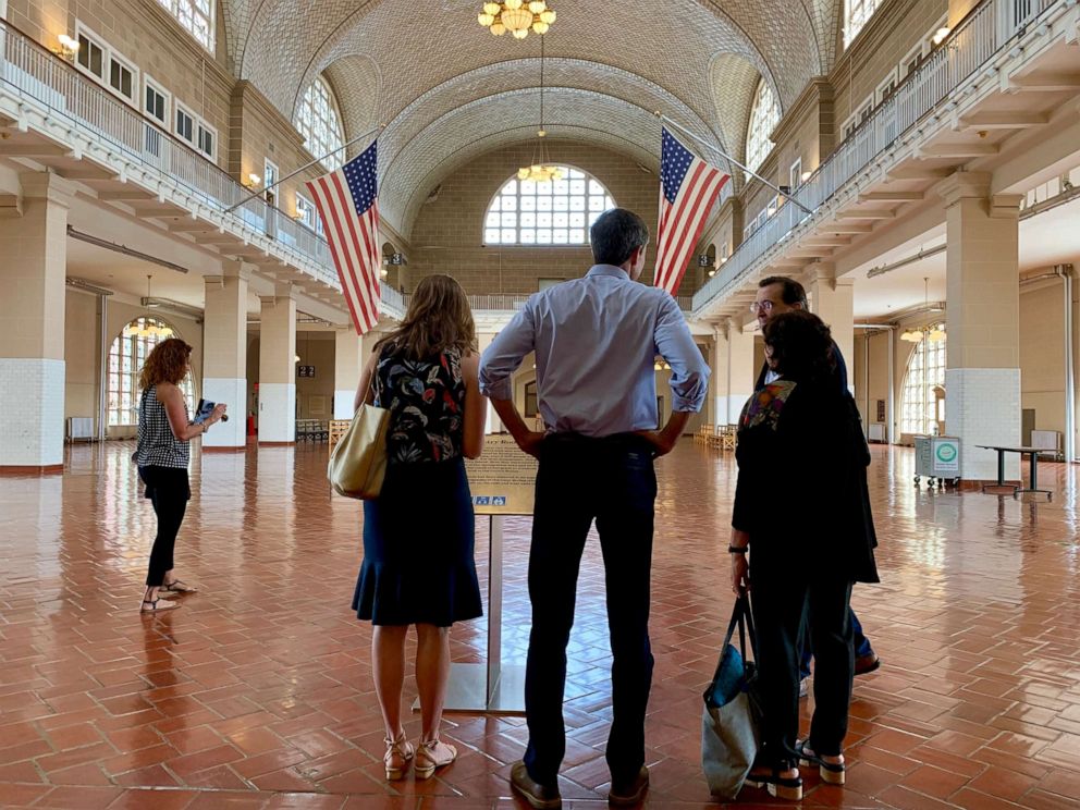 PHOTO: Beto O'Rourke and his wife Amy tour Ellis Island in New York City on July 23, 2019 