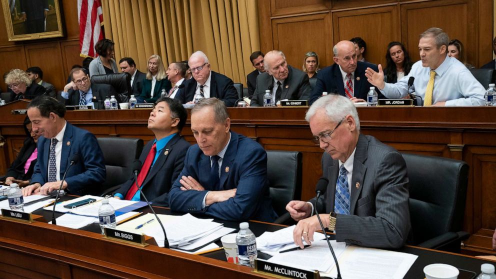 PHOTO: House Judiciary Committee members debate amendments as the panel moved to approve guidelines for impeachment hearings on President Donald Trump, on Capitol Hill, Sept. 12, 2019.