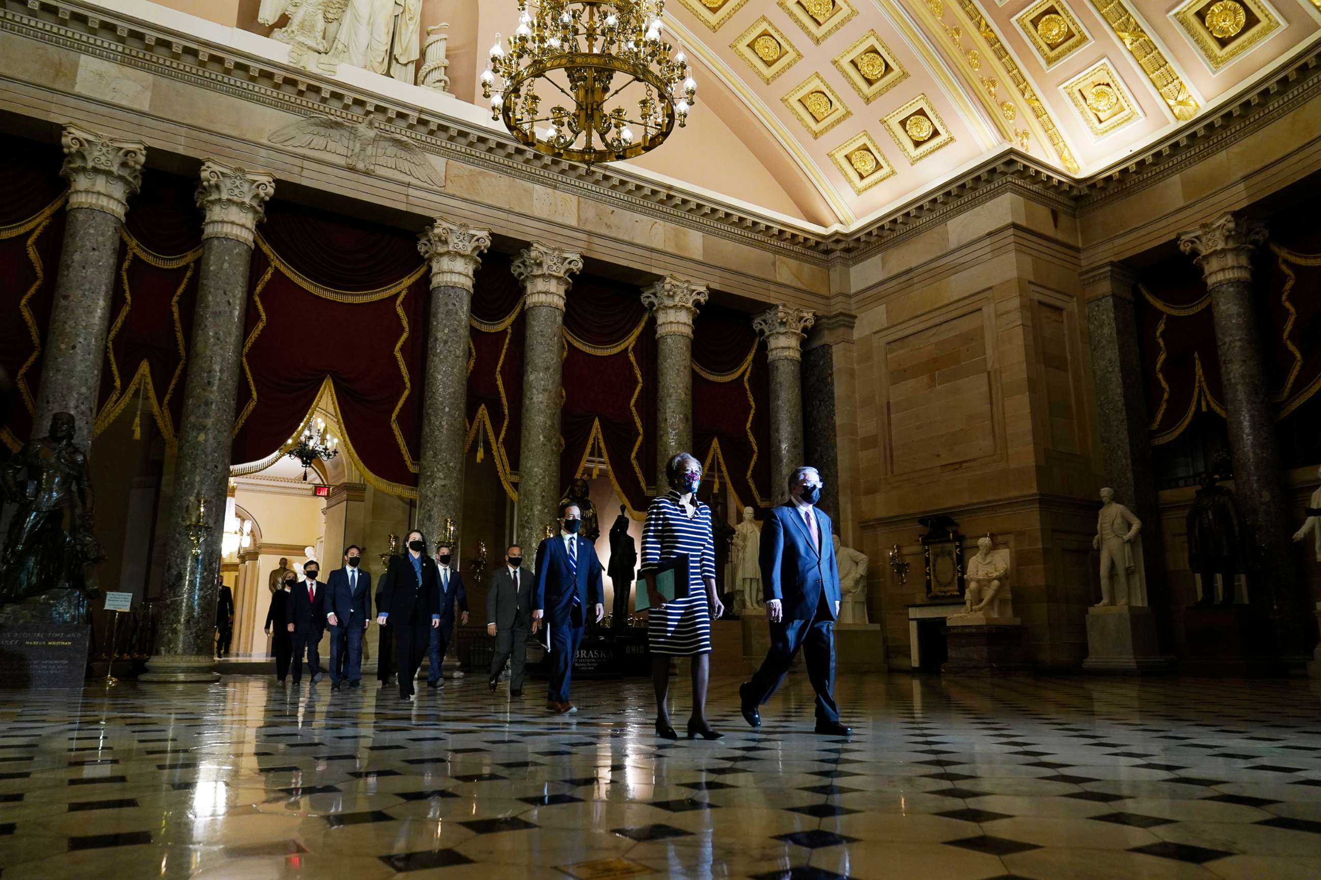 PHOTO:ClNine Democratic House impeachment managers at the Capitol, to deliver to the Senate the article of impeachment against former President Donald Trump, Jan. 25, 2021.