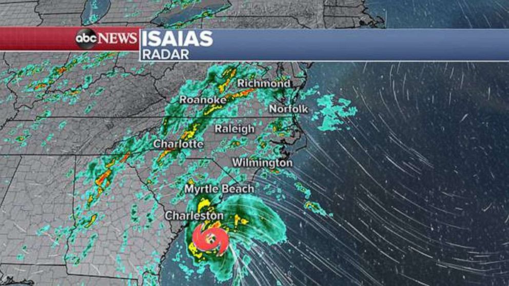 PHOTO: Tropical Storm Isaias could make landfall, Aug. 3, 2020, as a hurricane in the Carolinas with dangerous wind and storm surge.