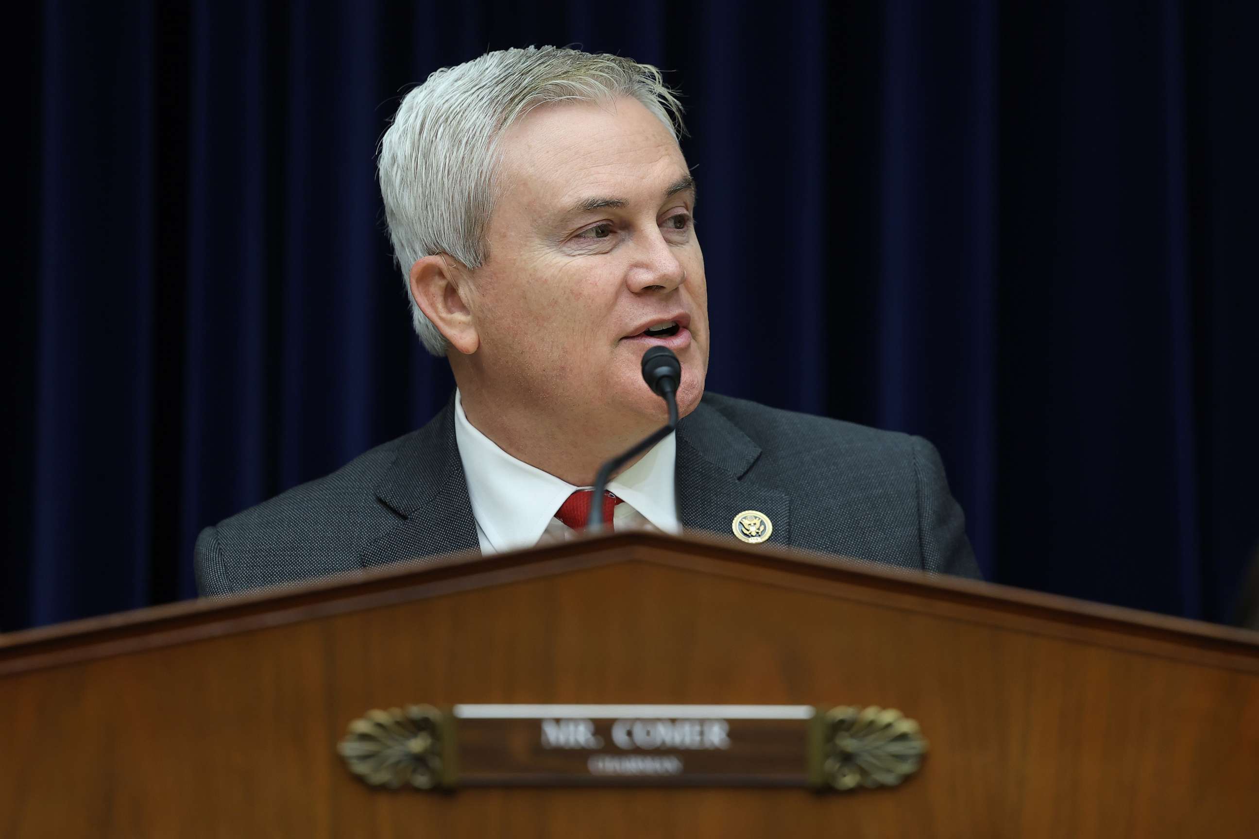 PHOTO: Rep. James Comer, Chairman of the House Oversight and Reform Committee, presides over a meeting of the committee, Jan. 31, 2023, in Washington, D.C.