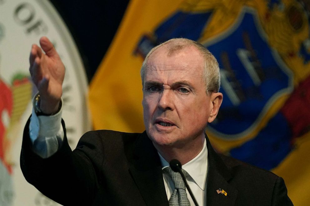 PHOTO: New Jersey Gov. Phil Murphy speaks to reporters during a briefing in Trenton, N.J., Feb. 7, 2022.
