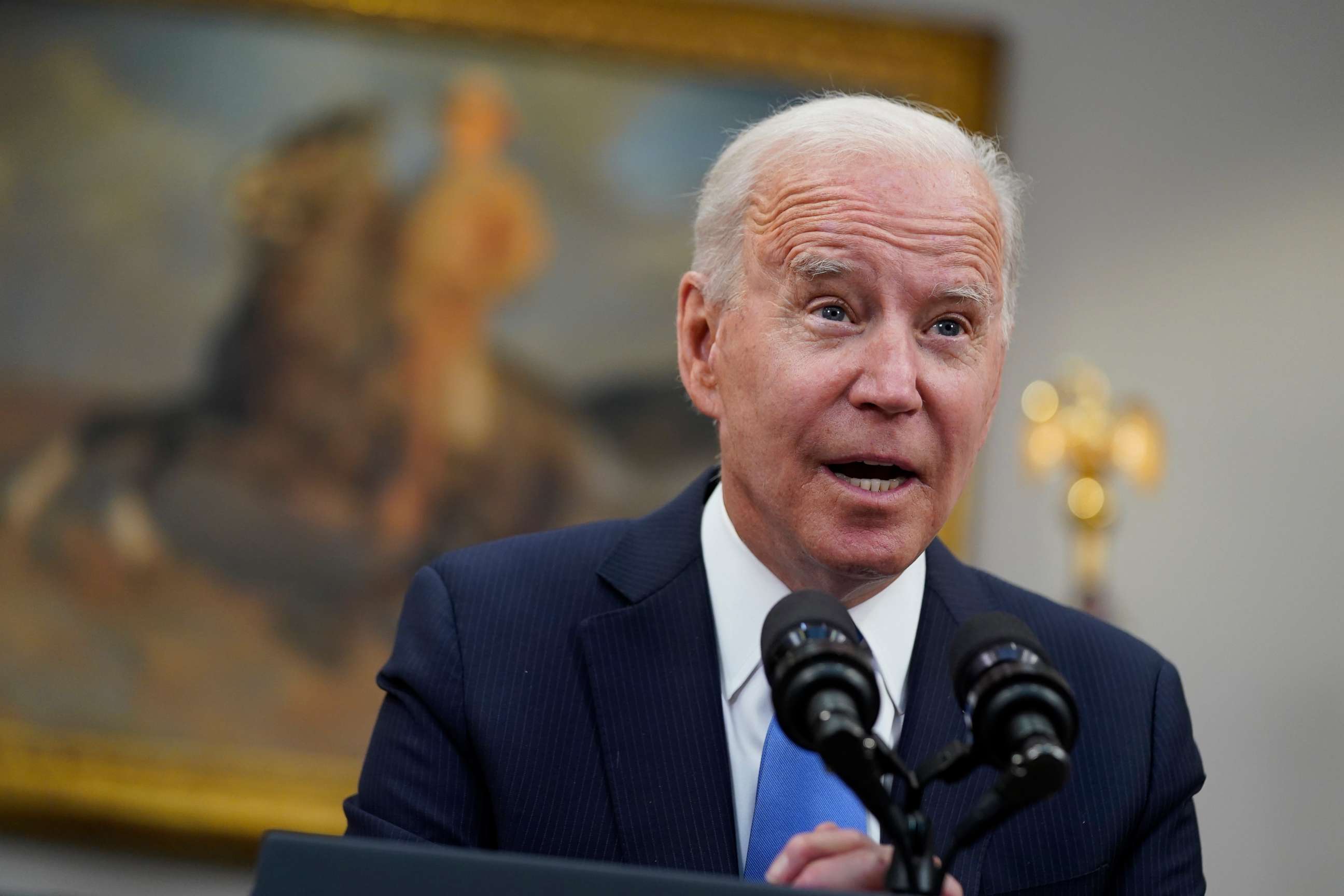 PHOTO: President Joe Biden speaks in the Roosevelt Room of the White House in Washington on May 13, 2021.