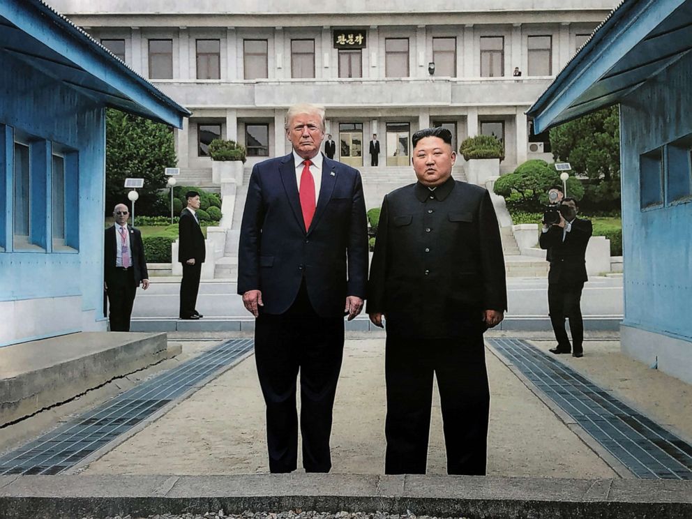 PHOTO: North Korean leader Kim Jong Un and U.S. President Donald Trump inside the demilitarized zone (DMZ) separating the South and North Korea, June 30, 2019, in Panmunjom, South Korea.