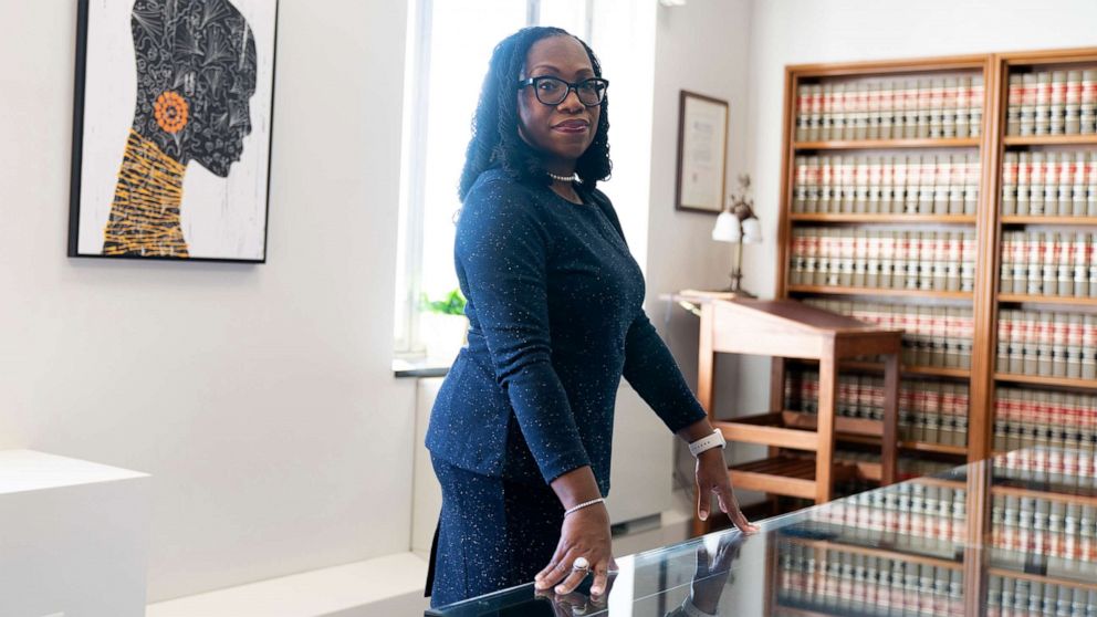 PHOTO: Judge Ketanji Brown Jackson, a U.S. Circuit Judge on the U.S. Court of Appeals for the District of Columbia Circuit, poses for a portrait, Feb., 18, 2022, in her office at the court in Washington, D.C. 