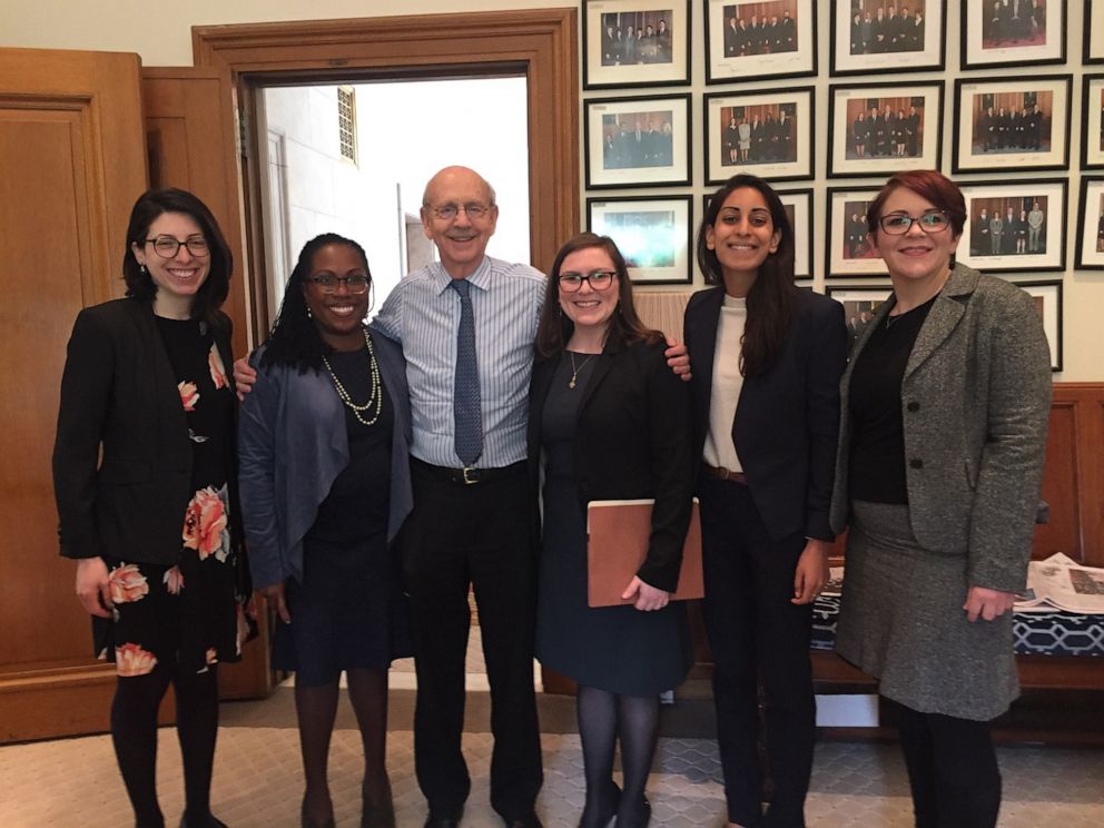 PHOTO: Ketanji Brown Jackson, second from left, visits with Justice of the Supreme Court Stephen Breyer, center.