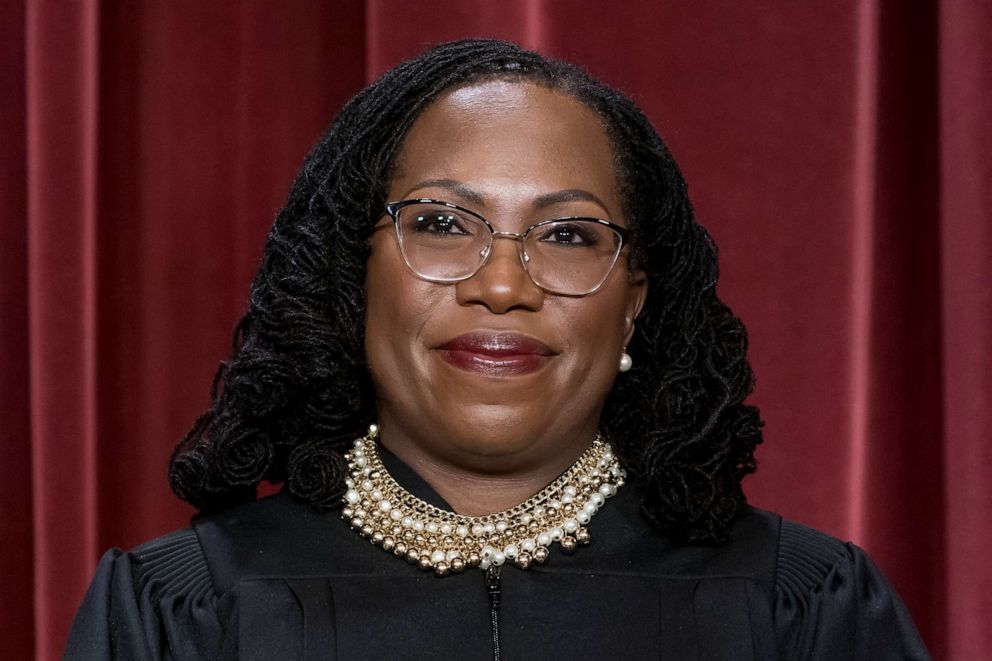 PHOTO: Associate Justice Ketanji Brown Jackson poses for a group portrait at the Supreme Court building in Washington, Oct. 7, 2022.
