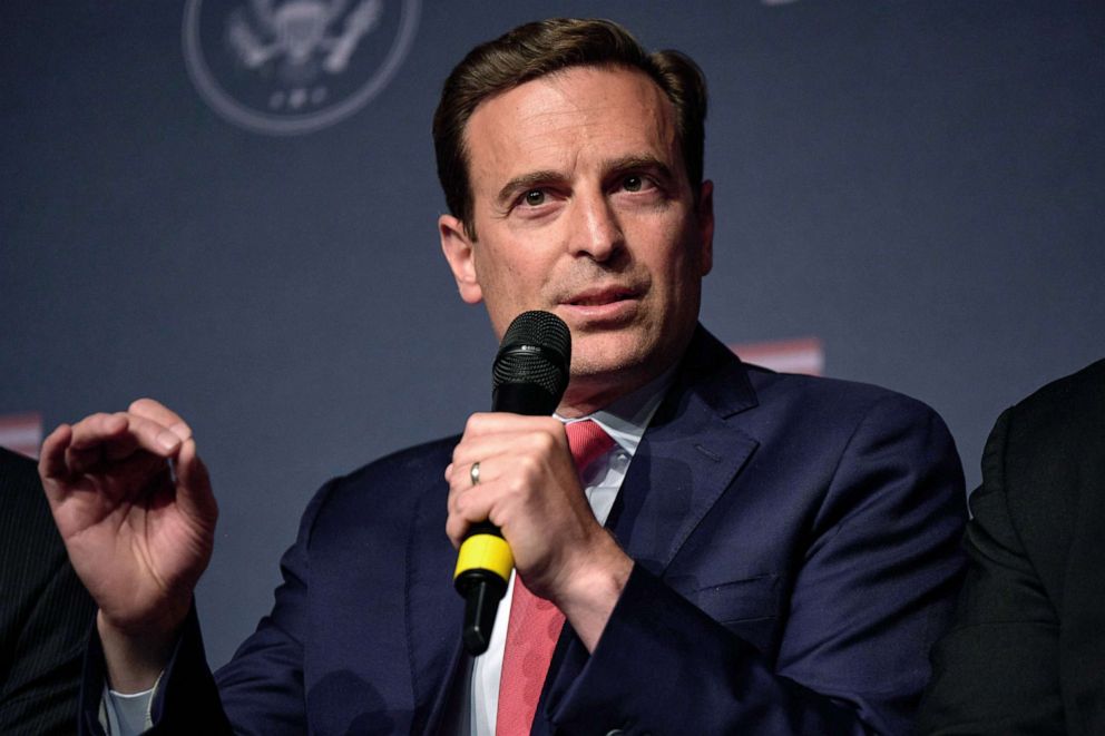 PHOTO: Nevada Republican U.S. Senate candidate Adam Laxalt speaks during a panel on policing and security prior to former President Donald Trump giving remarks at Treasure Island hotel and casino, July 8, 2022, in Las Vegas.