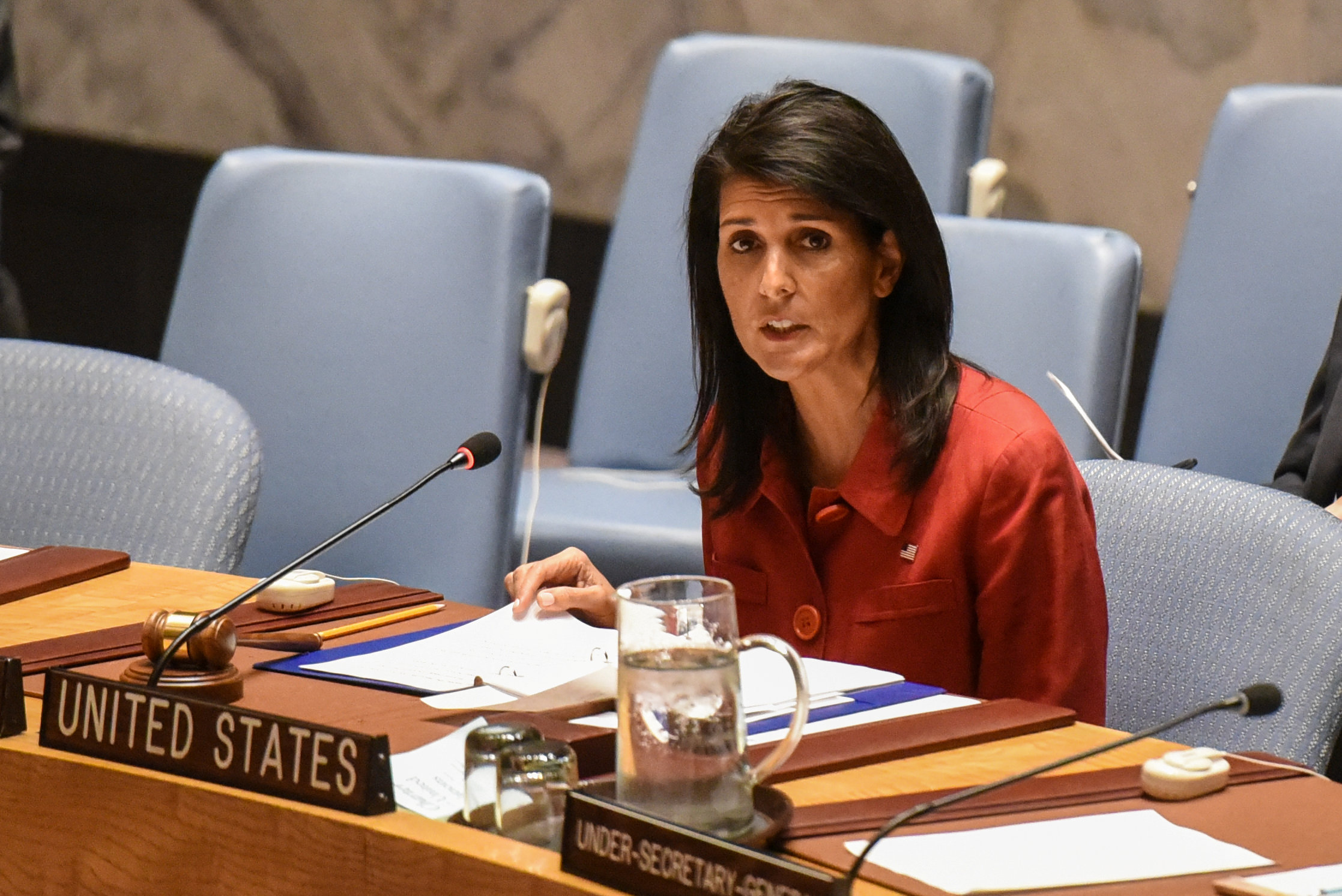 PHOTO: U.S. Ambassador to the United Nations Nikki Haley delivers remarks at the Security Council meeting on the situation in Syria at the United Nations Headquarters, April 7, 2017, in New York City. 