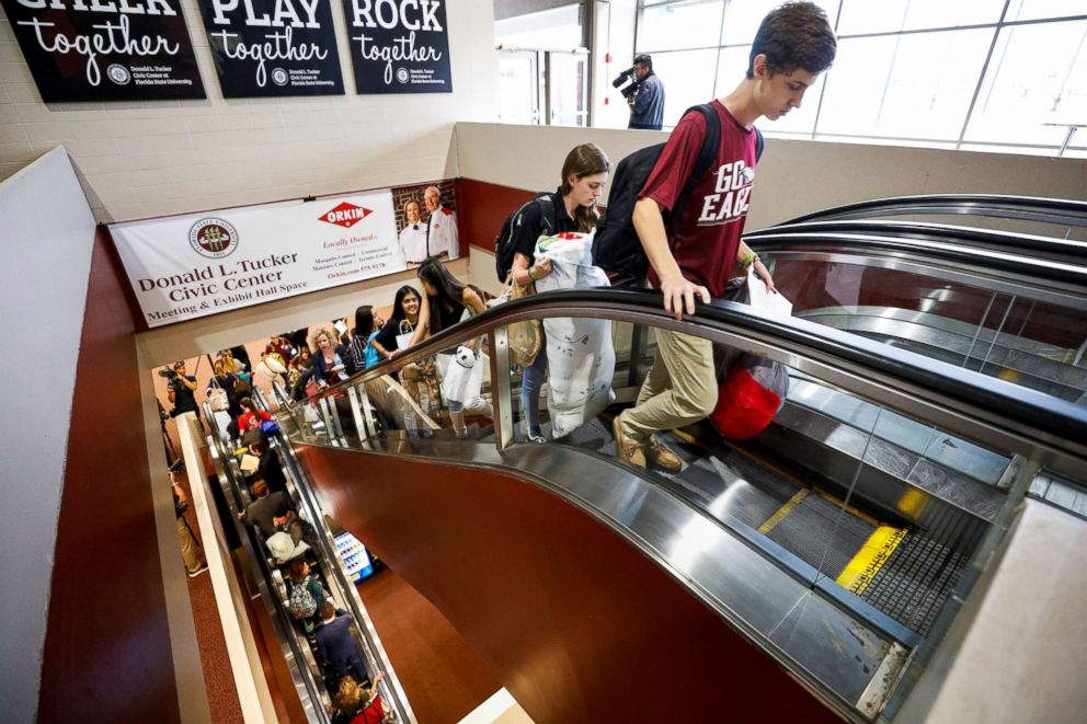 PHOTO: Students from Marjory Stoneman Douglas High School leave the Tucker Civic Center where they slept and prepare to speak with Florida state legislators, following last week's mass shooting on their campus, in Tallahassee, Fla.