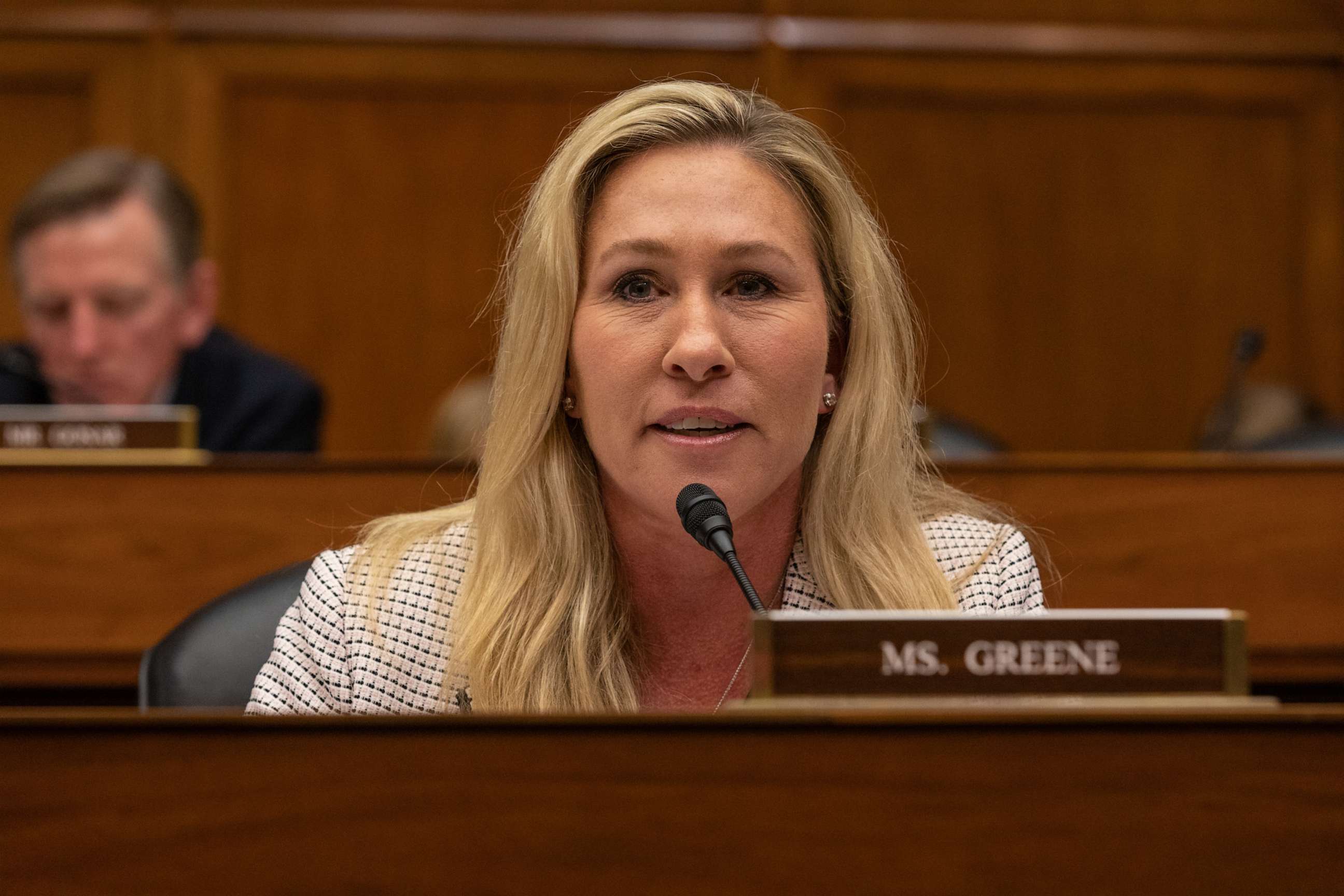 PHOTO: Rep. Marjorie Taylor Greenspeaks during a House Oversight and Accountability Committee hearing in Washington, Feb. 8, 2023.