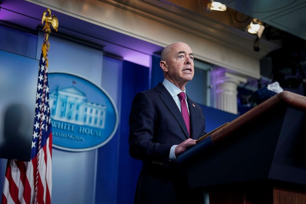 PHOTO: Secretary of Homeland Security Alejandro Mayorkas speaks during the daily press briefing at the White House, March 1, 2021.