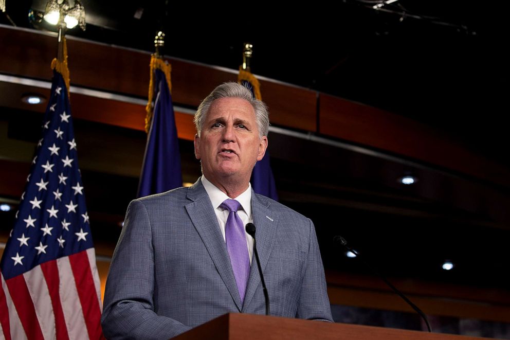 PHOTO: House Minority Leader Kevin McCarthy speaks at the weekly news conference on Capitol Hill, Dec. 3, 2020.