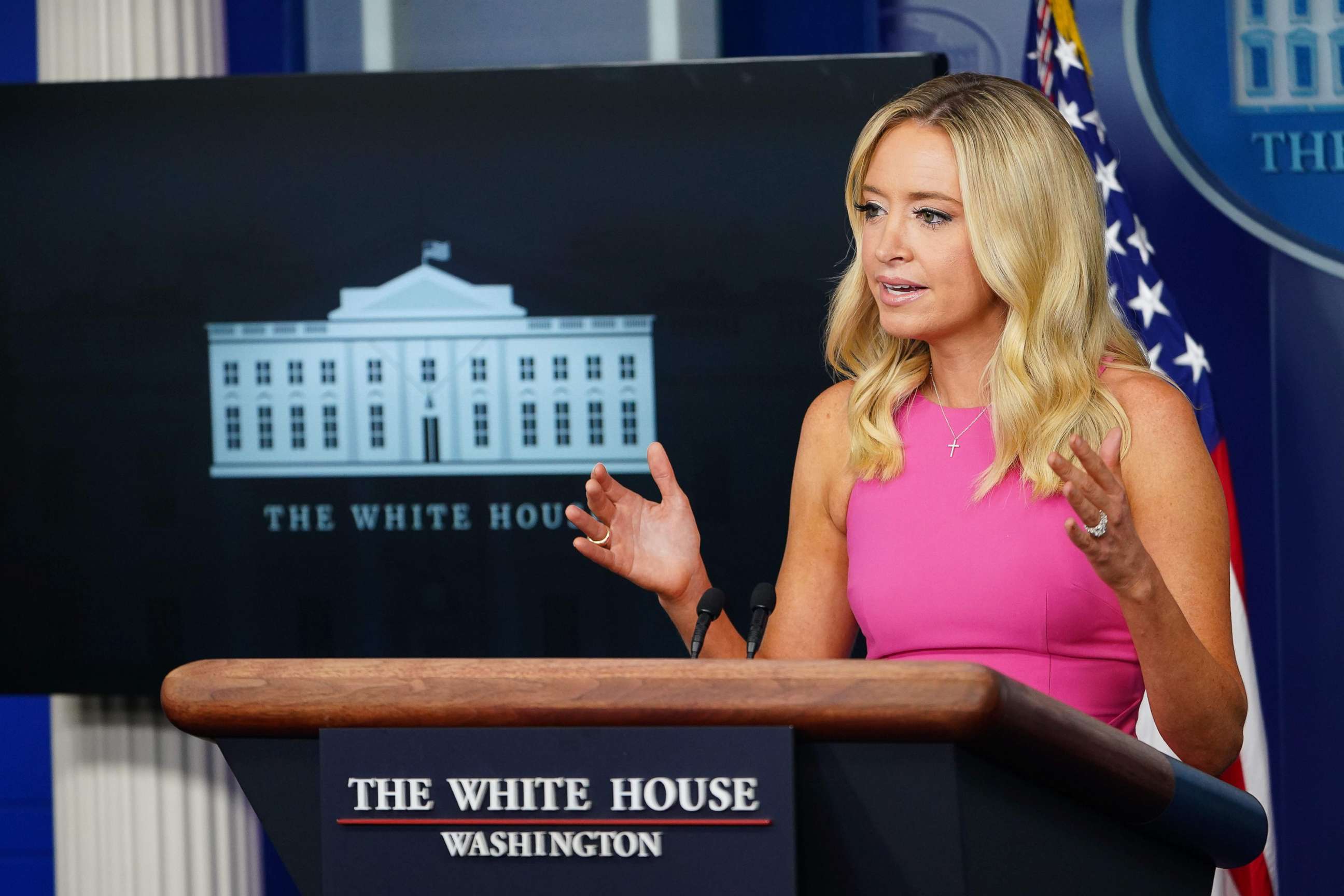 PHOTO: White House Press Secretary Kayleigh McEnany speaks during a briefing in the Brady Briefing Room of the White House in Washington, D.C. on Sept. 9, 2020.