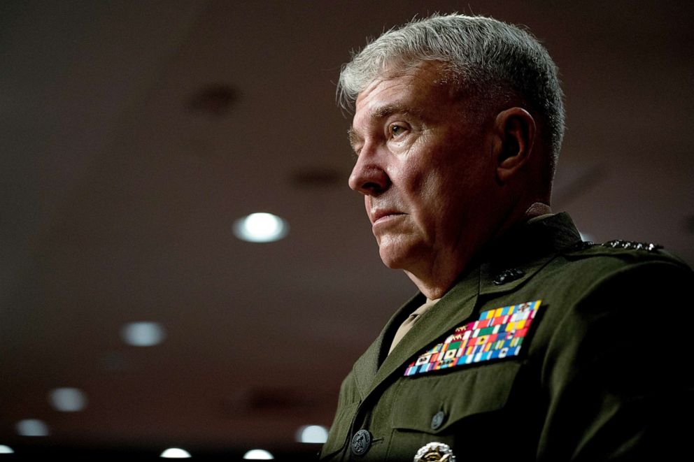 PHOTO: General Kenneth McKenzie listens during a Senate Armed Services Committee hearing on the conclusion of military operations in Afghanistan and plans for future counterterrorism operations, on Capitol Hill, Sept. 28, 2021. 