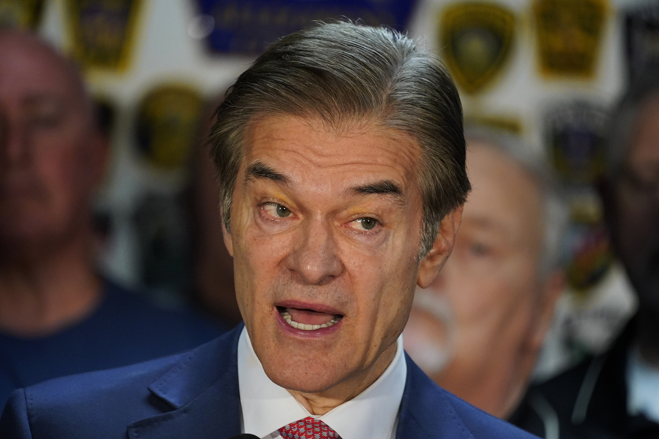 PHOTO: Republican candidate for U.S. Senate in Pennsylvania, Dr. Mehmet Oz, visits the Fraternal Order of Police Lodge 91, Oct. 18, 2022, in West Homestead, Pa.